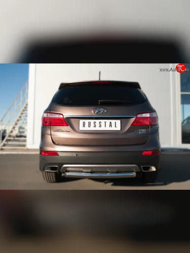 Одинарная защита заднего бампера из короткой трубы диаметром 63 мм SLITKOFF Hyundai Grand Santa Fe  1 DM (2013-2016) дорестайлинг