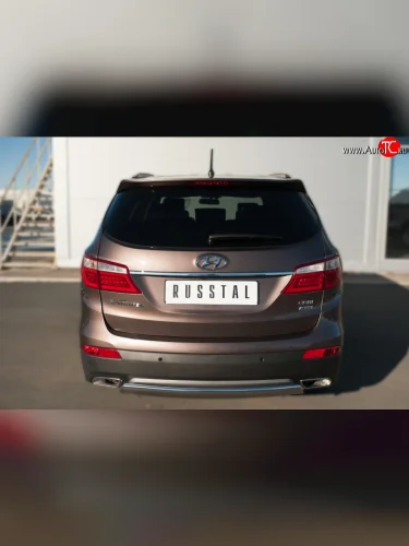 Защита заднего бампера (Ø75x42 мм, нержавейка) Russtal Hyundai Grand Santa Fe  1 DM (2013-2016) дорестайлинг