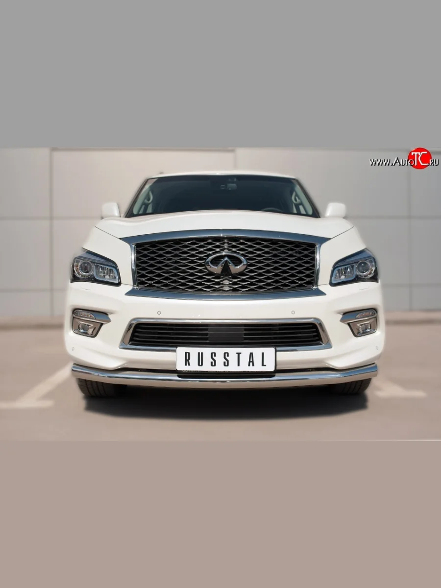 Одинарная защита переднего бампера из трубы с угловатыми сгибами диаметром 76 мм SLITKOFF INFINITI QX80 Z62 1-ый рестайлинг (2014-2018)  в Керчи Республика Крым