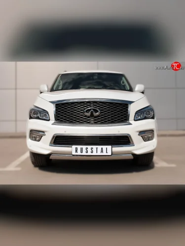 Защита переднего бампера (Ø75х42 мм, нержавейка) Russtal INFINITI QX80 Z62 1-ый рестайлинг (2014-2018)