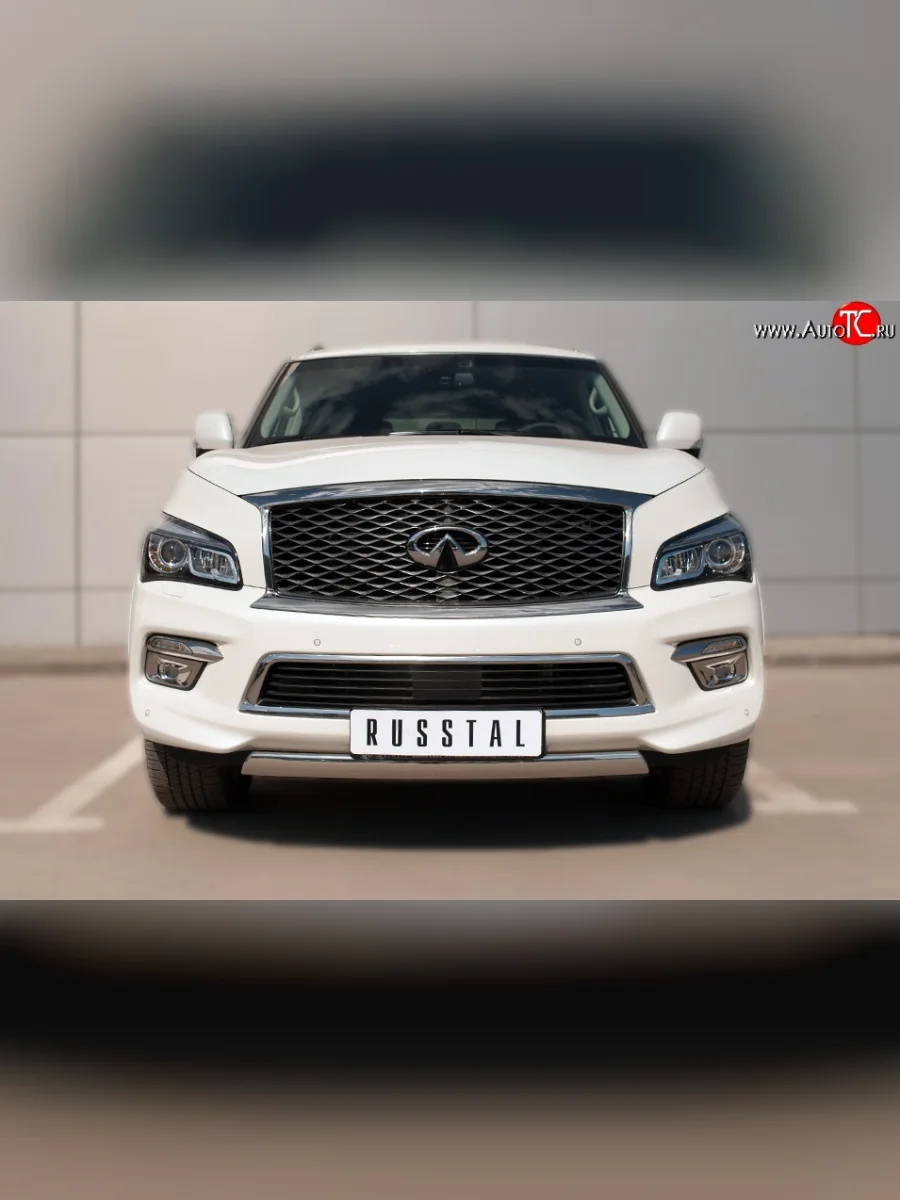 Защита переднего бампера (Ø75х42 мм, нержавейка) Russtal INFINITI QX80 Z62 1-ый рестайлинг (2014-2018)  в Воронеже Воронежской области