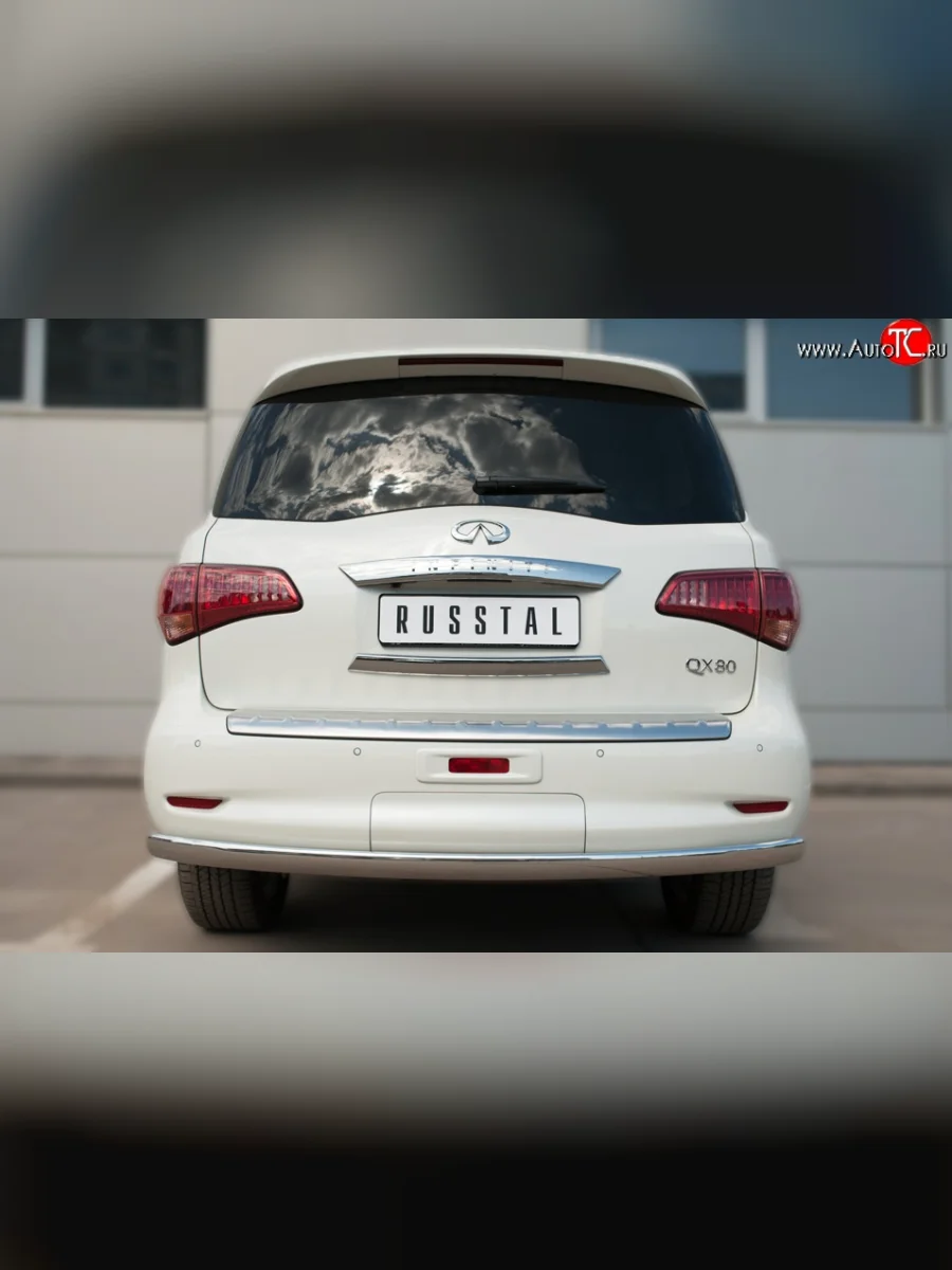 Защита заднего бампера (Ø75x42 мм, нержавейка) Russtal INFINITI QX80 Z62 1-ый рестайлинг (2014-2018)  с доставкой в г. Керчь