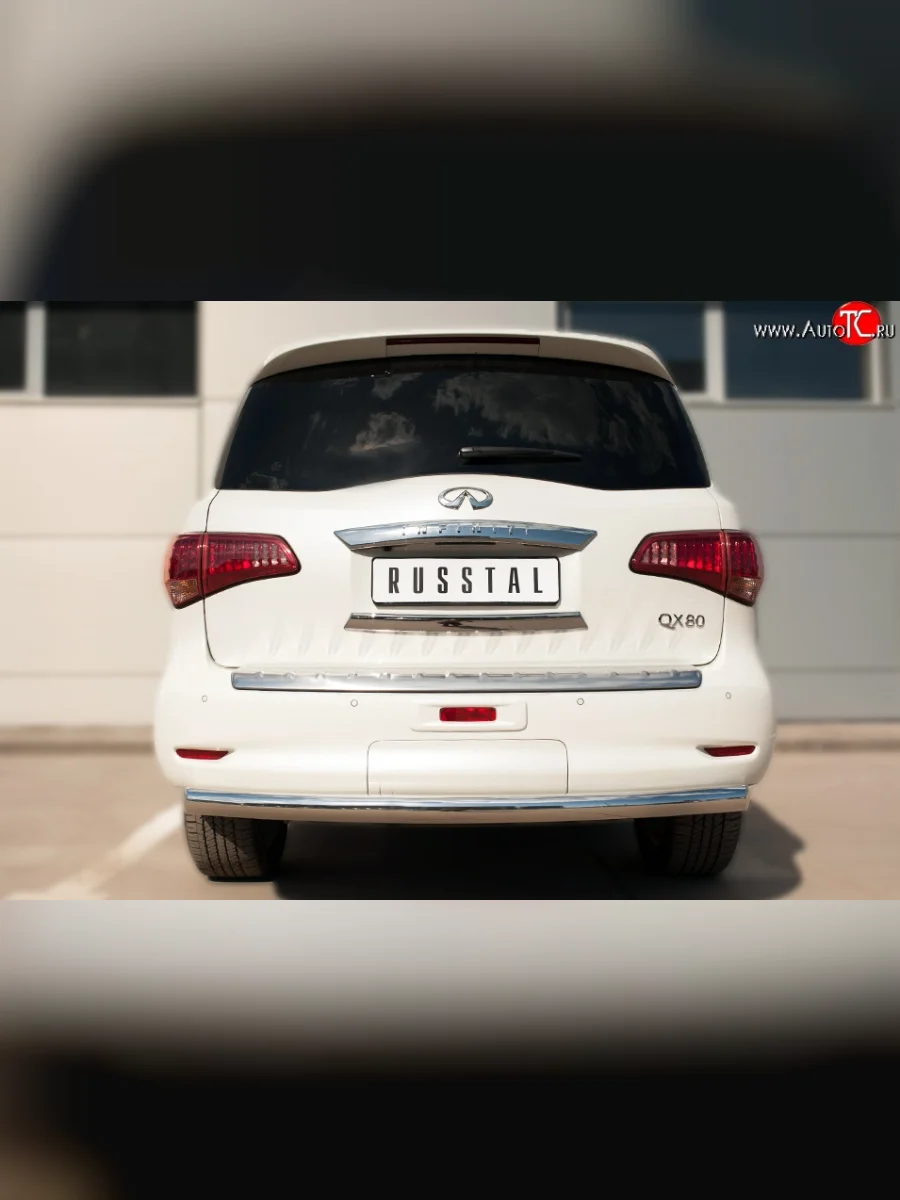 Одинарная защита заднего бампера из трубы с округлым сгибом диаметром 76 мм SLITKOFF INFINITI QX80 Z62 1-ый рестайлинг (2014-2018)  с доставкой в г. Керчь