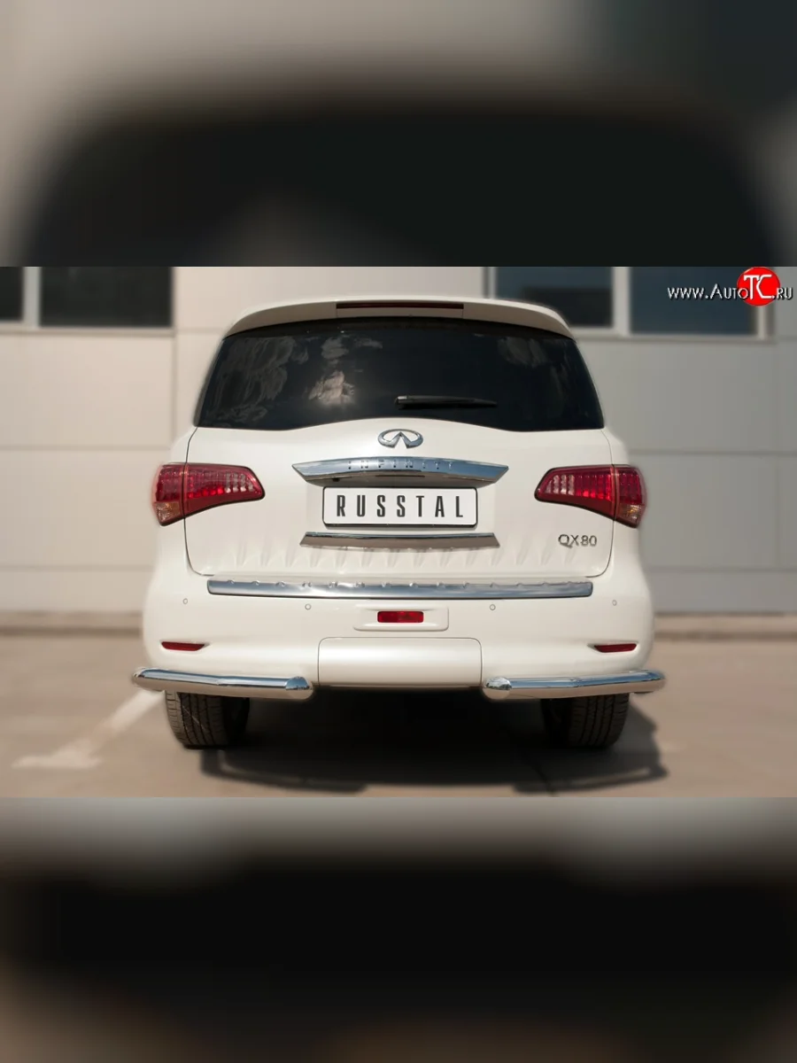Защита заднего бампера (Ø76 мм уголки, нержавейка) SLITKOFF INFINITI QX80 Z62 1-ый рестайлинг (2014-2018)  с доставкой в г. Керчь