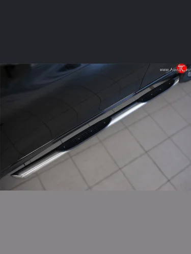 Защита порогов с пластиковыми вставками для ног из круглой трубы диаметром 76 мм Russtal Nissan X-trail 3 T32 рестайлинг (2017-2022)