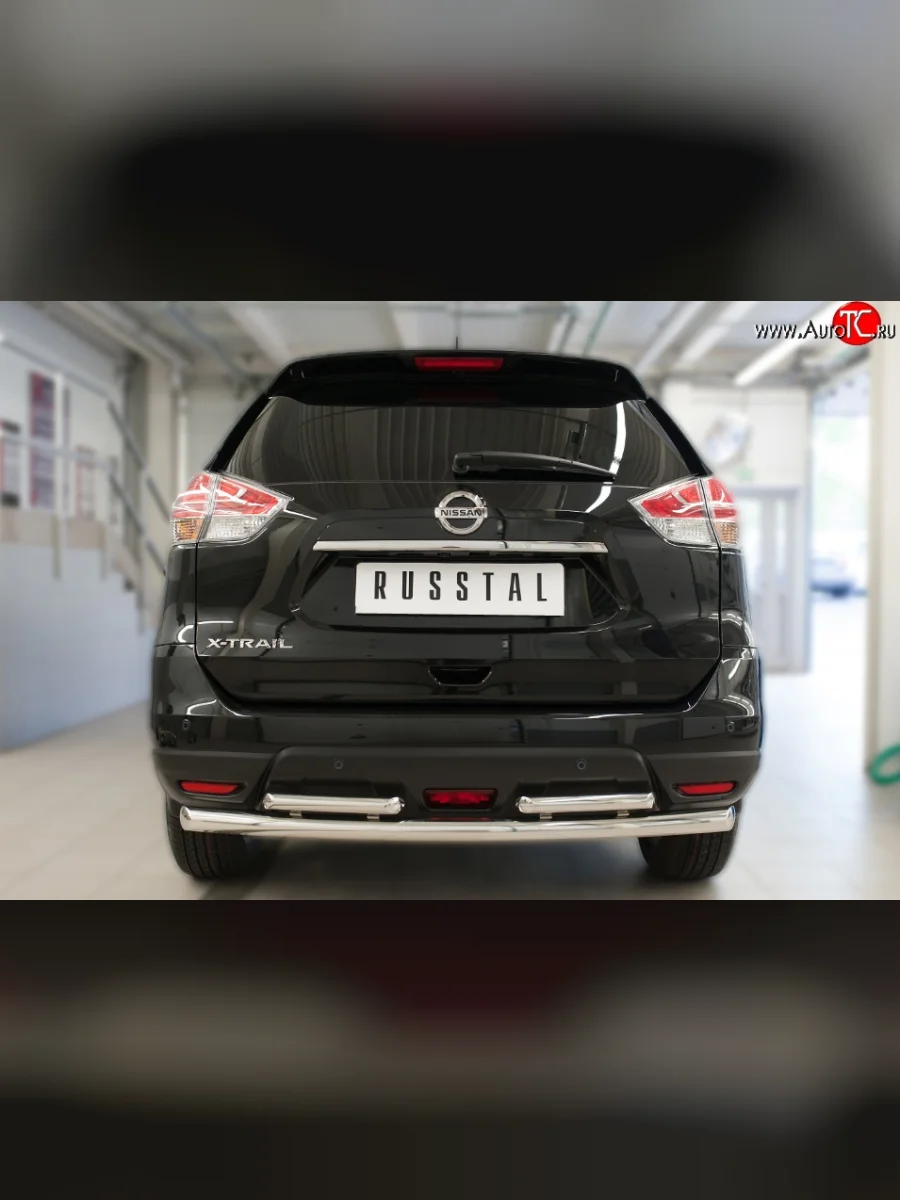 Защита заднего бампера (Ø63 и 42 мм, уголки, нержавейка) SLITKOFF Nissan X-trail 3 T32 рестайлинг (2017-2022)  в Самаре Самарской области