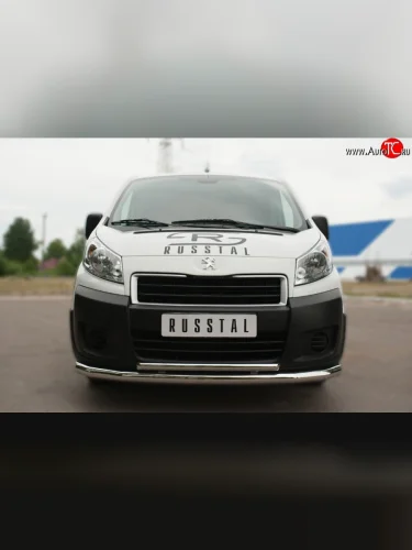 Защита переднего бампера (2 трубыØ63 и 42 мм, нержавейка) SLITKOFF Peugeot Expert  G9 (2007-2017) минивэн дорестайлинг, цельнометаллический фургон дорестайлинг, минивэн рестайлинг, цельнометаллический фургон рестайлинг