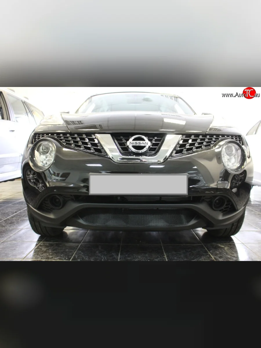 Сетка на бампер (рестайлинг) Russtal (черная) Nissan Juke 1 YF15 дорестайлинг (2010-2014)  В Кинешме Ивановской области
