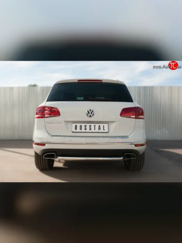 Одинарная защита заднего бампера диаметром 63 мм SLITKOFF Volkswagen Touareg  2 NF (2014-2018) рестайлинг