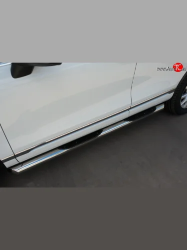 Защита порогов с пластиковыми вставками для ног из круглой трубы диаметром 76 мм Russtal Volkswagen Touareg 2 NF рестайлинг (2014-2018)