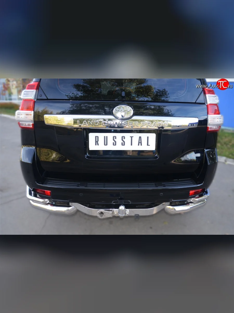 Защита заднего бампера (2 трубы Ø63 и 42 мм уголки, нержавейка) SLITKOFF  Toyota Land Cruiser Prado (2013-2017) J150  с доставкой в г. Самара
