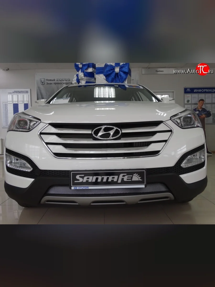 Сетка на бампер Russtal (хром) Hyundai Santa Fe DM дорестайлинг (2012-2016)  в Перми Пермском крае
