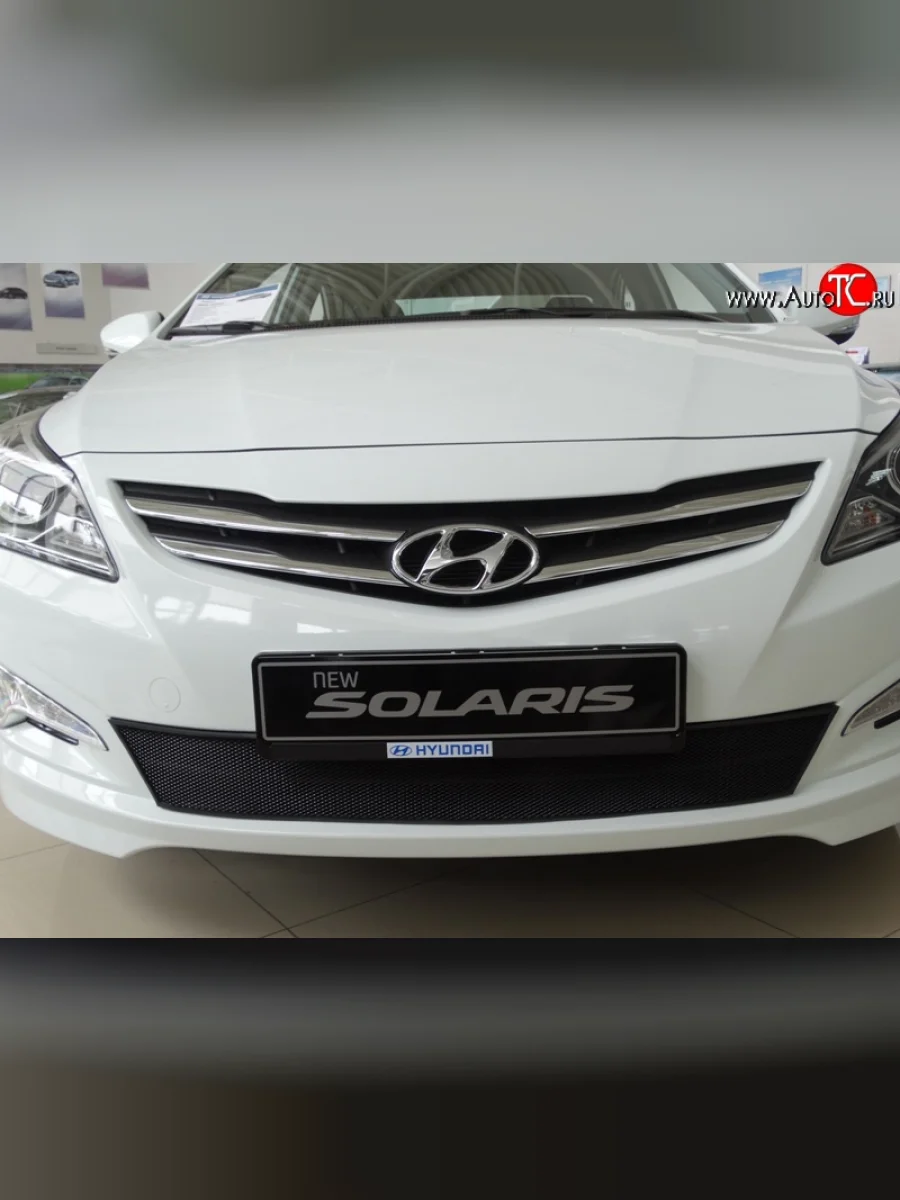 Сетка на бампер Russtal (черная) Hyundai Solaris RBr седан рестайлинг (2014-2017)  с доставкой в г. Керчь