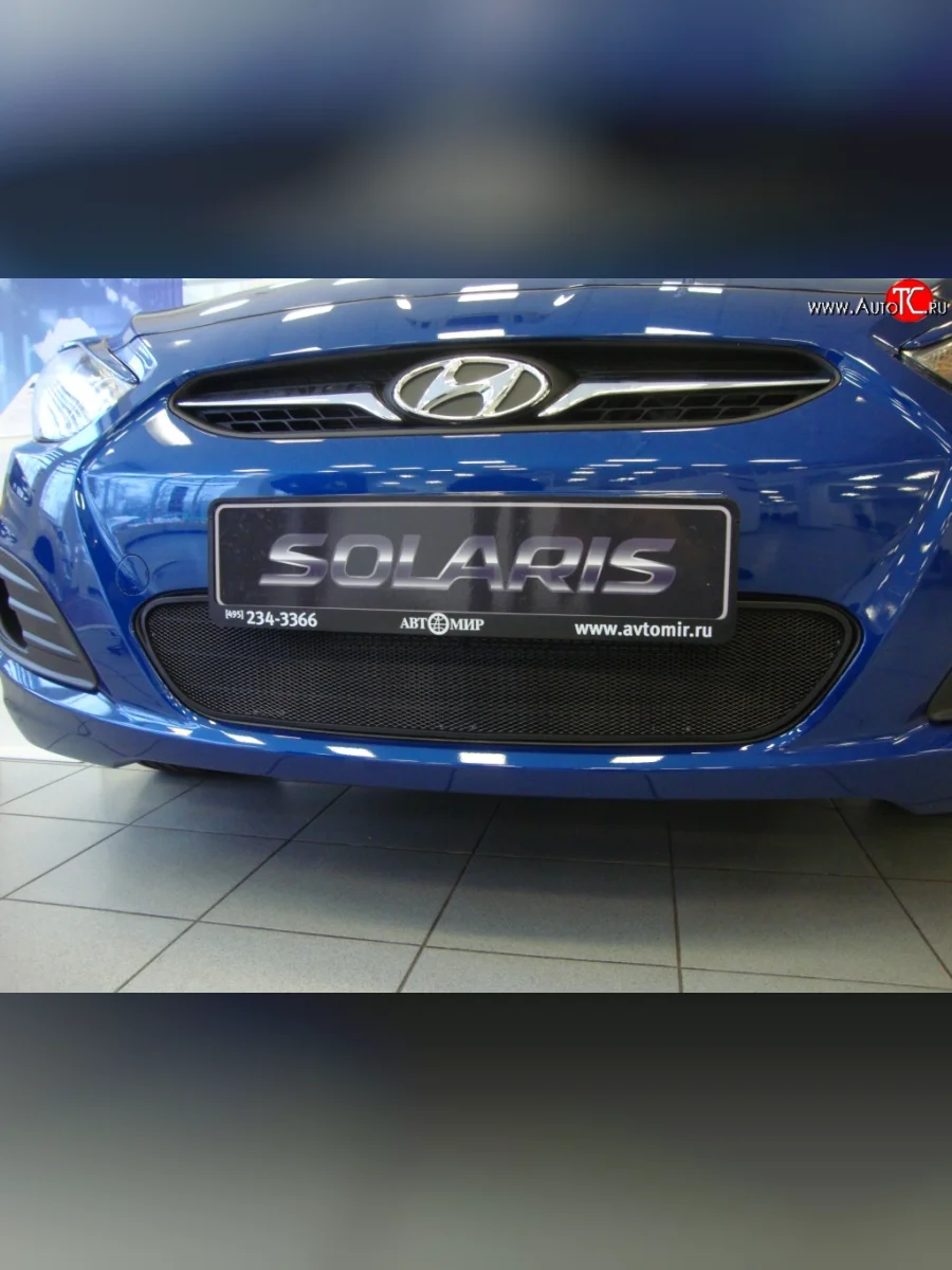 Сетка на бампер Russtal (черная) Hyundai Solaris RBr хэтчбэк дорестайлинг (2010-2014)  с доставкой в г. Керчь