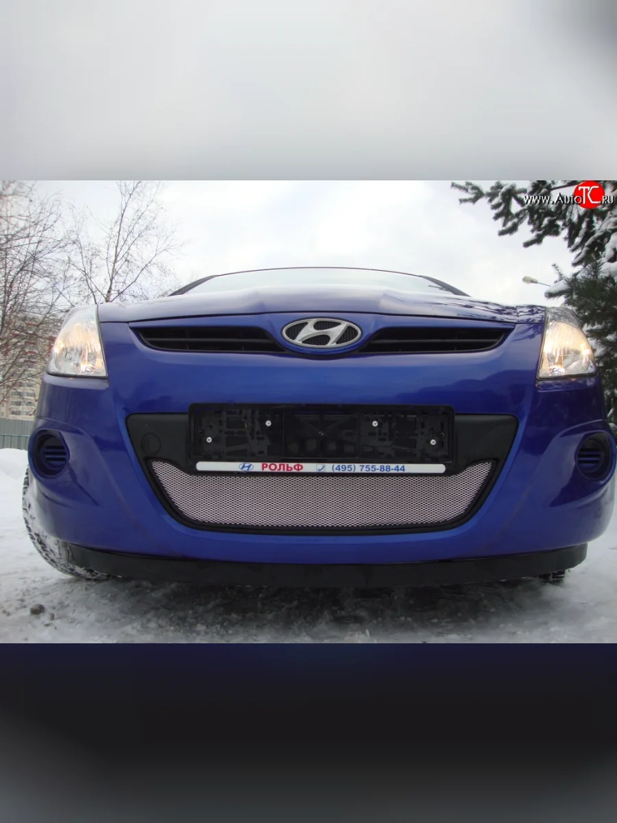 Сетка на бампер Russtal (хром) Hyundai i20 PB хэтчбэк дорестайлинг (2008-2012)  в Перми Пермском крае