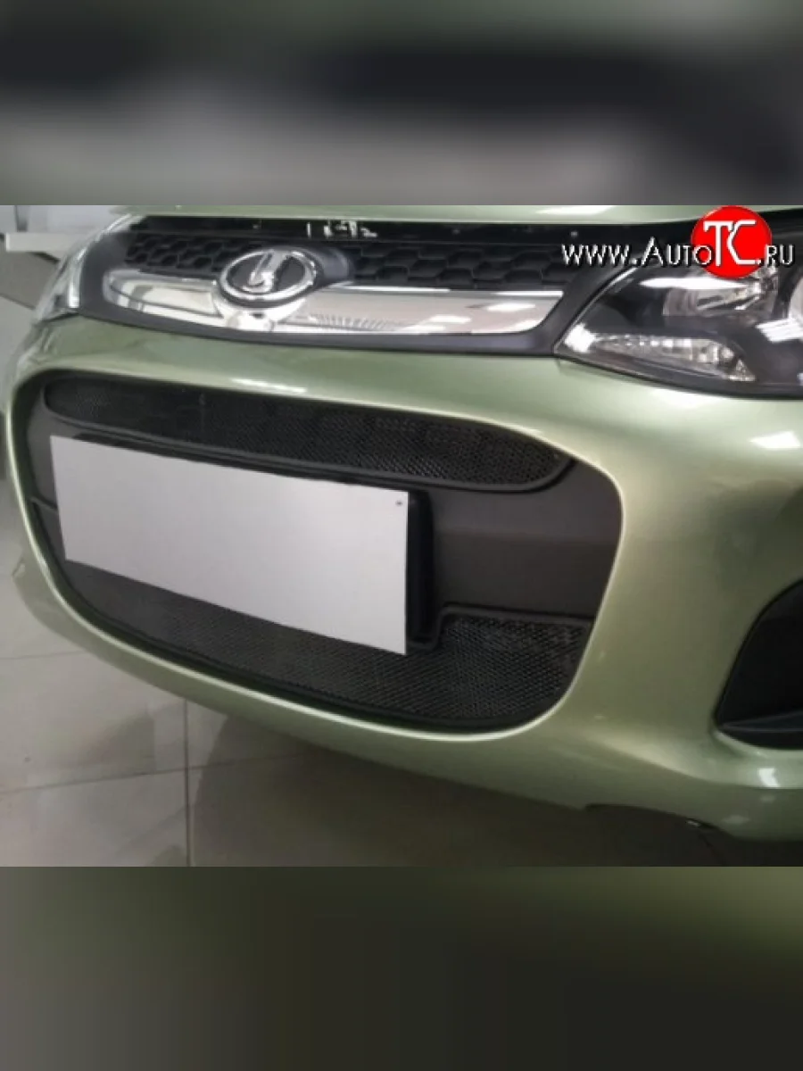 Сетка на бампер Russtal (черная) Лада ВАЗ Калина 2192 хэтчбек (2013-2018)  в Самаре Самарской области