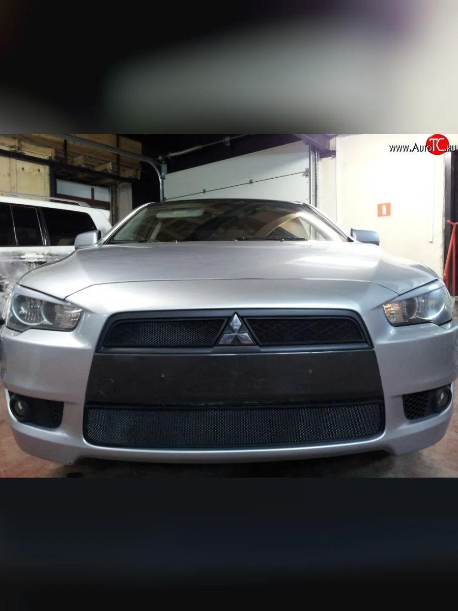 Сетка на бампер Russtal (черная) Mitsubishi Lancer 10 CY хэтчбек 5 дв рестайлинг (2011-2017)  в Самаре Самарской области
