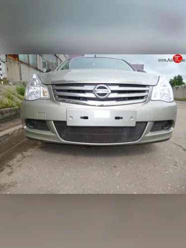 Сетка на бампер Russtal (черная) Nissan Almera 3 G15 седан (2012-2019)