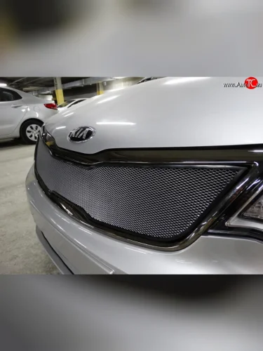 Сетка в решетку радиатора Russtal (хром) KIA Rio 3 QB хэтчбек 5 дв. рестайлинг (2015-2017)