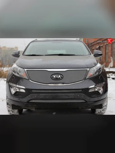 Сетка в решетку радиатора Russtal (хром) KIA Sportage  3 SL (2014-2016) рестайлинг