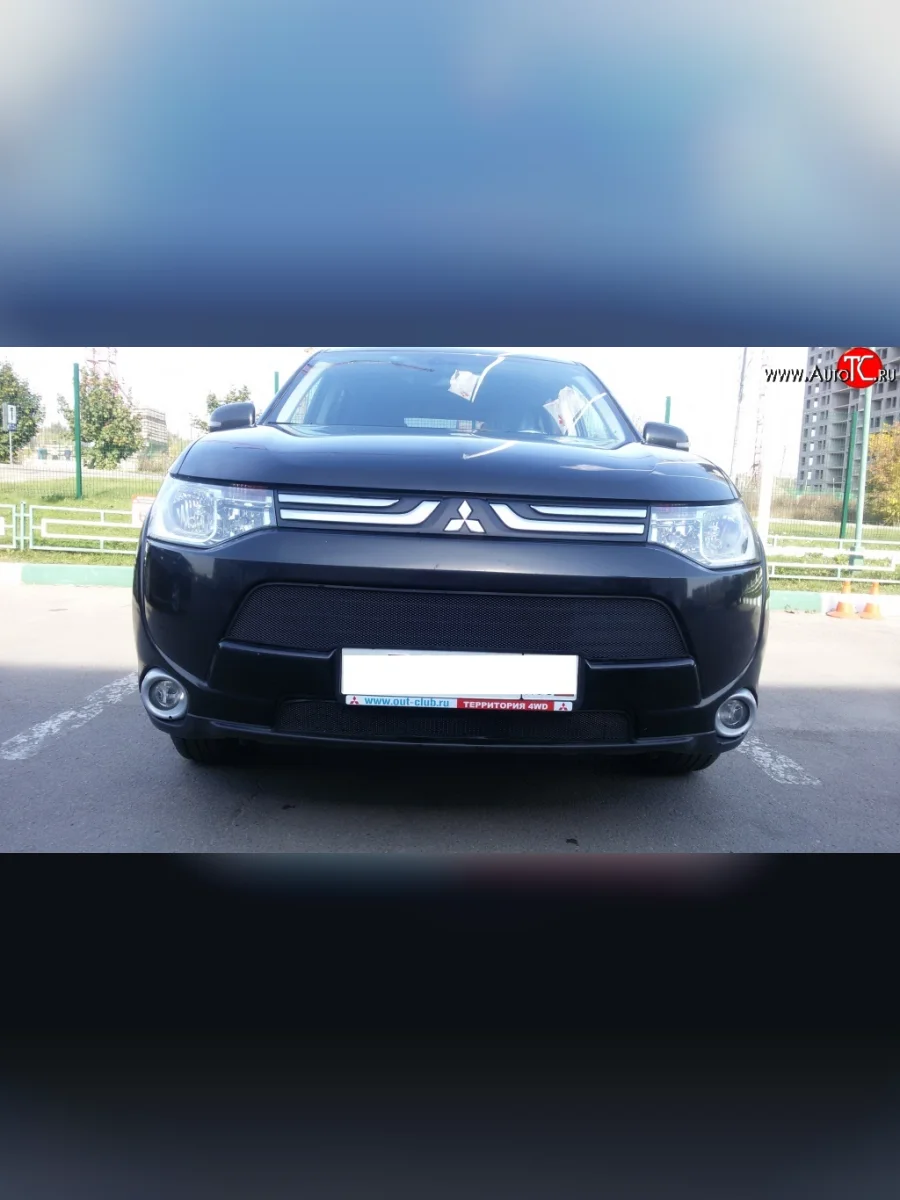 Сетка на бампер (рестайлинг) Russtal (черная) Mitsubishi Outlander GF дорестайлинг (2012-2014)  в Перми Пермском крае