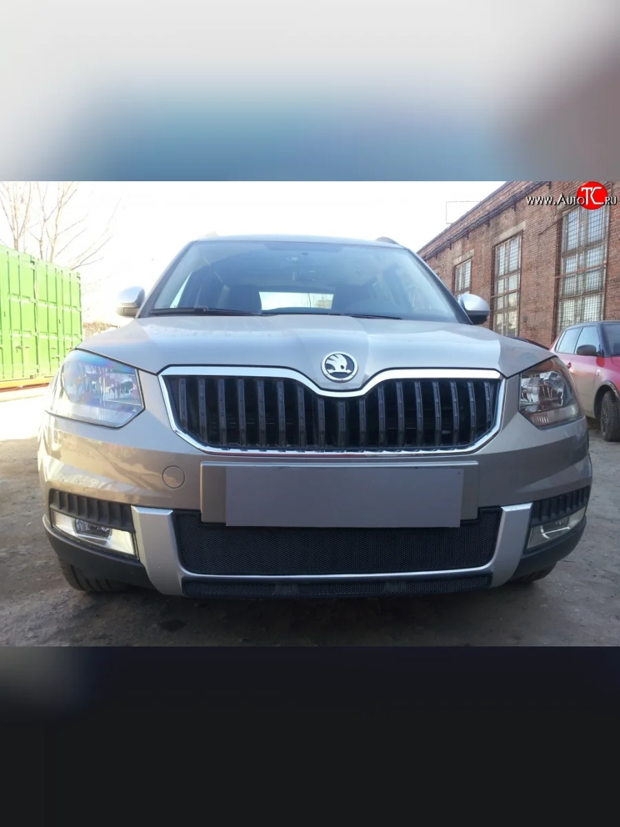 Нижняя сетка на бампер Outdoor Russtal (черная) Skoda Yeti (2013-2018)  в Керчи Республика Крым