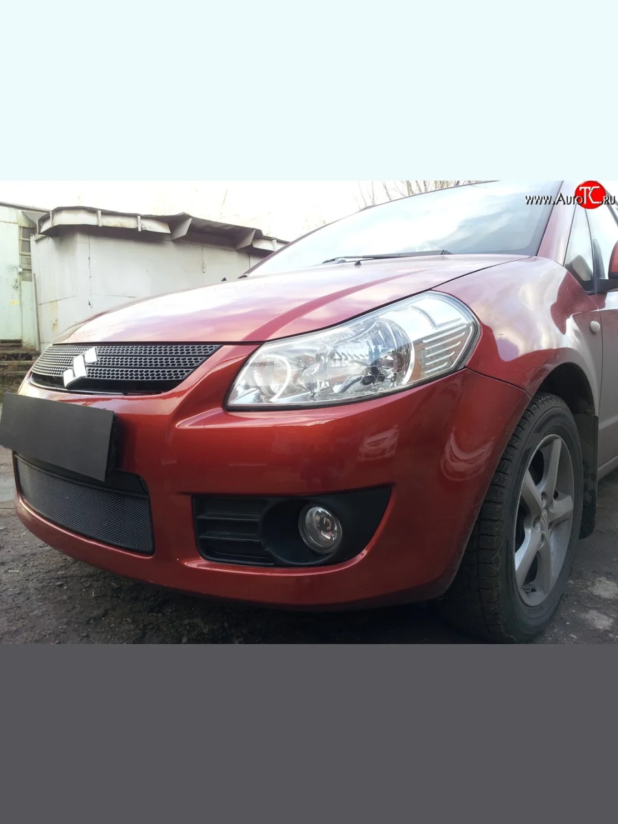 Сетка на бампер (хетчбек) Russtal (черная) Suzuki SX4 GYA,GYB  рестайлинг, хэтчбэк (2010-2016)  в Перми Пермском крае