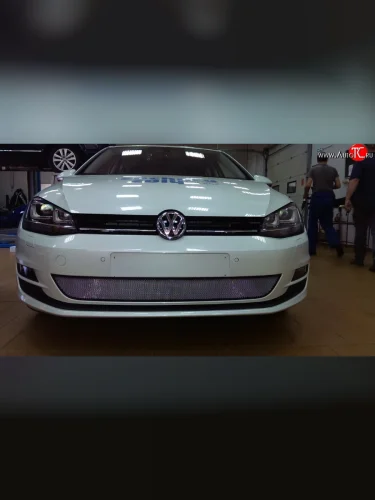 Сетка на бампер Russtal (хром) Volkswagen Golf 7 Mk7 хэтчбэк 5 дв. дорестайлинг (2012-2017)