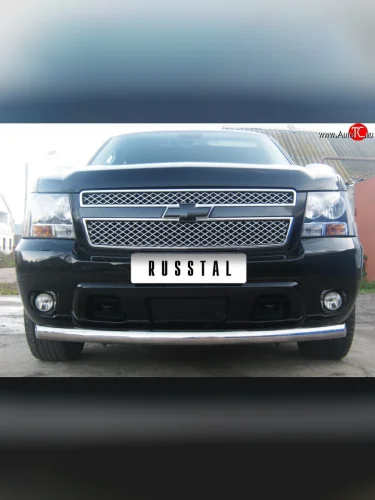 Одинарная защита переднего бампера диаметром 76 мм (дорестайлинг) SLITKOFF Chevrolet Tahoe  GMT900 (2006-2013) 5 дв.