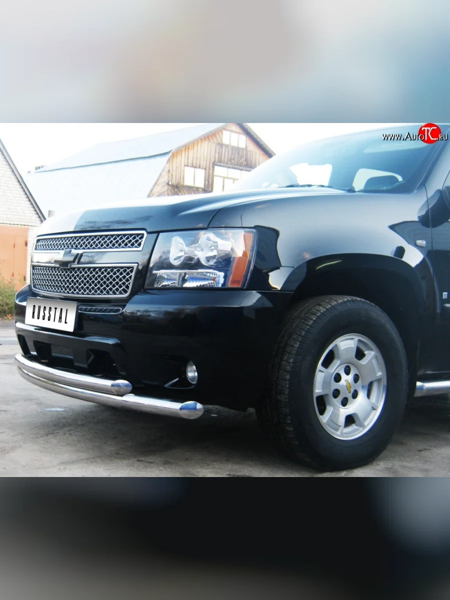 Защита переднего бампера (2 трубыØ76 мм, нержавейка) SLITKOFF Chevrolet Tahoe GMT900 5 дв. (2006-2013)  в Керчи Республика Крым