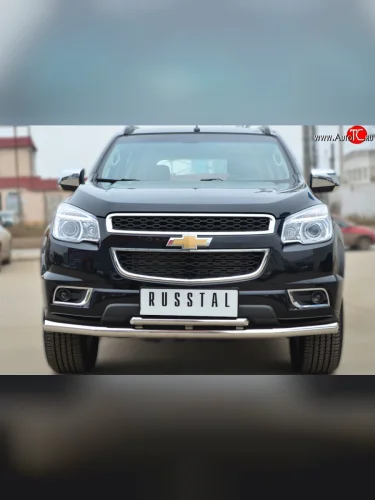 Защита переднего бампера (2 трубыØ63 и 42 мм, нержавейка) SLITKOFF Chevrolet Trailblazer  GM800 (2012-2016) дорестайлинг