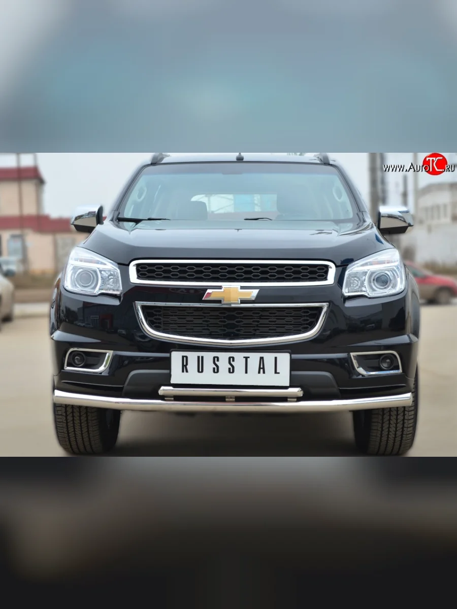 Защита переднего бампера (2 трубыØ63 и 42 мм, нержавейка) SLITKOFF  Chevrolet Trailblazer (2012-2016) GM800  в Самаре Самарской области