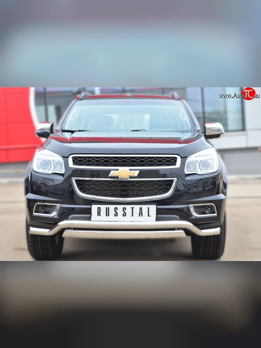 Защита переднего бампера (2 трубыØ76х42 и 63 мм, нержавейка) Russtal Chevrolet Trailblazer GM800 дорестайлинг (2012-2016)  В Кинешме Ивановской области