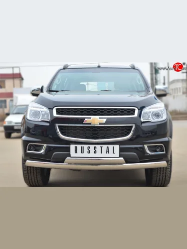 Защита переднего бампера (2 трубыØ75х42 мм, нержавейка) Russtal Chevrolet Trailblazer GM800 дорестайлинг (2012-2016)