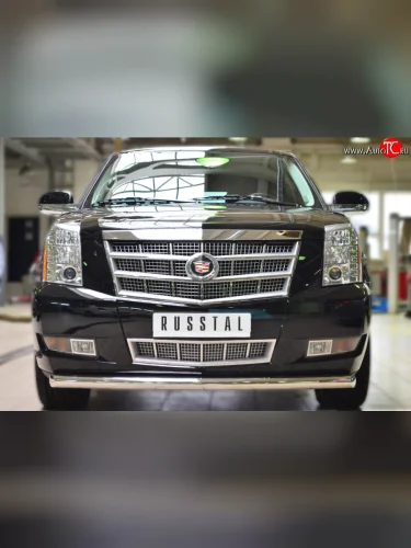 Одинарная защита переднего бампера диаметром 76 мм SLITKOFF Cadillac Escalade GMT926 джип 5 дв. короткая база (2006-2014)