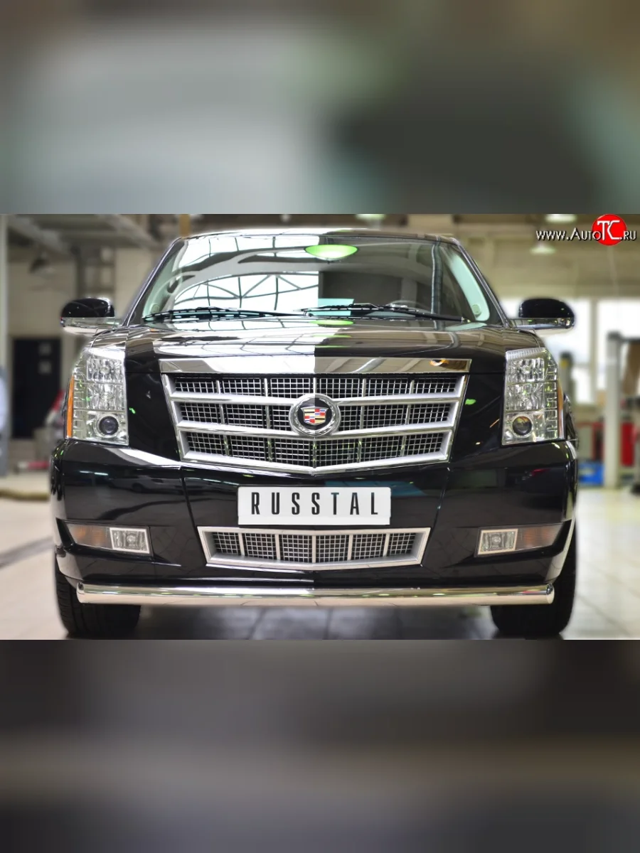 Одинарная защита переднего бампера диаметром 76 мм SLITKOFF Cadillac Escalade GMT926 джип 5 дв. короткая база (2006-2014)  в Керчи Республика Крым