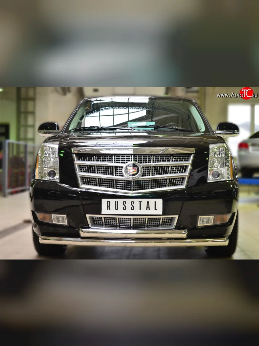 Защита переднего бампера (2 трубыØ76 мм, нержавейка) SLITKOFF  Cadillac Escalade (2006-2014) GMT926 джип 5 дв.  в Самаре Самарской области