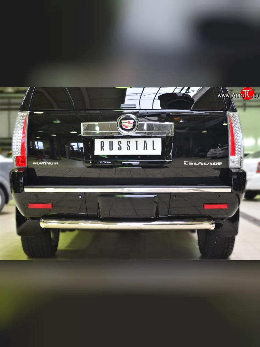 Защита заднего бампера (Ø76 мм, нержавейка) SLITKOFF Cadillac Escalade GMT926 джип 5 дв. короткая база (2006-2014)  в Керчи Республика Крым