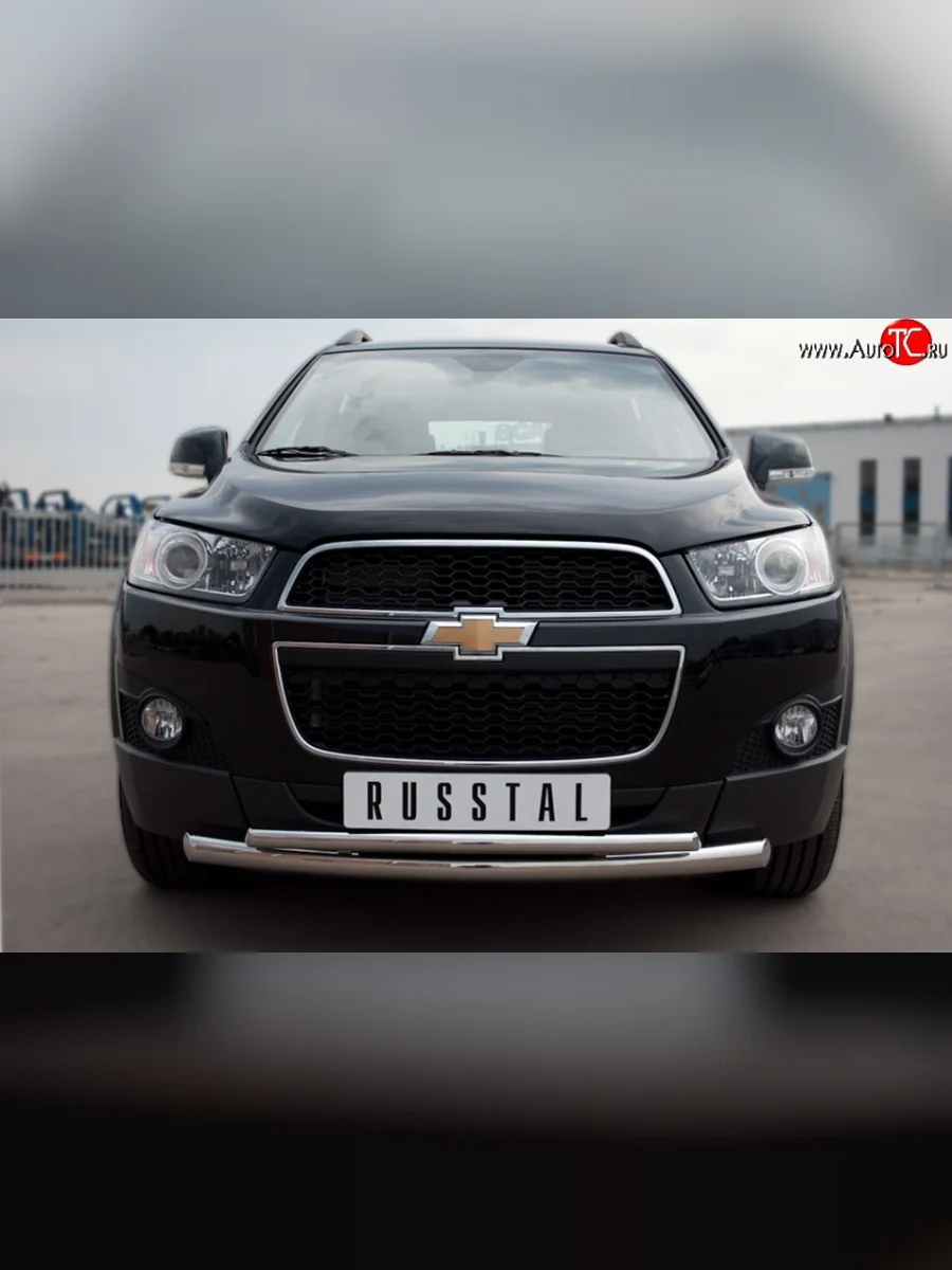 Защита переднего бампера (2 трубыØ63 и 42 мм, нержавейка) SLITKOFF Chevrolet Captiva  дорестайлинг (2006-2011)  с доставкой в г. Керчь