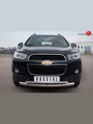 Защита переднего бампера (2 трубыØ76 и 42 мм, нержавейка) SLITKOFF Chevrolet Captiva (2011-2013) 1-ый рестайлинг