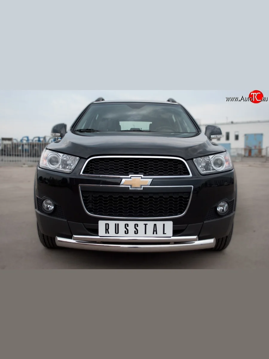 Защита переднего бампера (2 трубыØ76 и 42 мм, нержавейка) SLITKOFF  Chevrolet Captiva (2011-2013)  в Самаре Самарской области