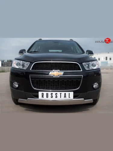 Защита переднего бампера (2 трубыØ75х42 мм, нержавейка) Russtal Chevrolet Captiva 1-ый рестайлинг (2011-2013)
