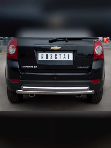 Защита заднего бампера (2 трубы Ø63 мм, нержавейка) SLITKOFF Chevrolet Captiva (2011-2013) 1-ый рестайлинг