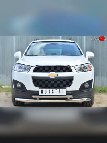 Защита переднего бампера (2 трубыØ63 и 42 мм, нержавейка) SLITKOFF Chevrolet Captiva (2013-2016) 2-ой рестайлинг