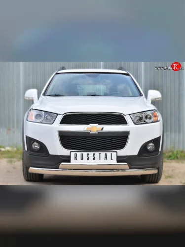 Защита переднего бампера (2 трубыØ75х42 мм, нержавейка) Russtal Chevrolet Captiva 2-ой рестайлинг (2013-2016)