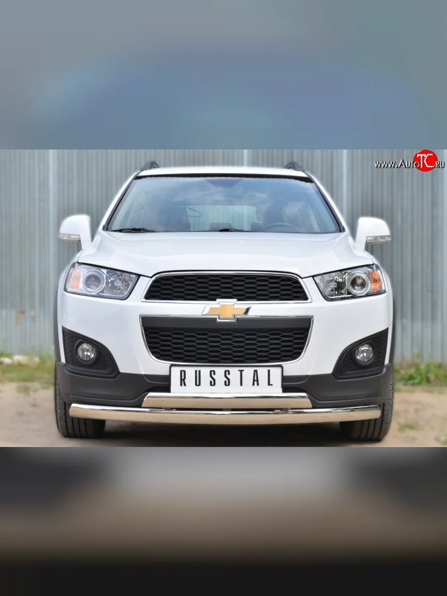 Защита переднего бампера (2 трубыØ75х42 мм, нержавейка) Russtal Chevrolet Captiva 2-ой рестайлинг (2013-2016)  В Кинешме Ивановской области