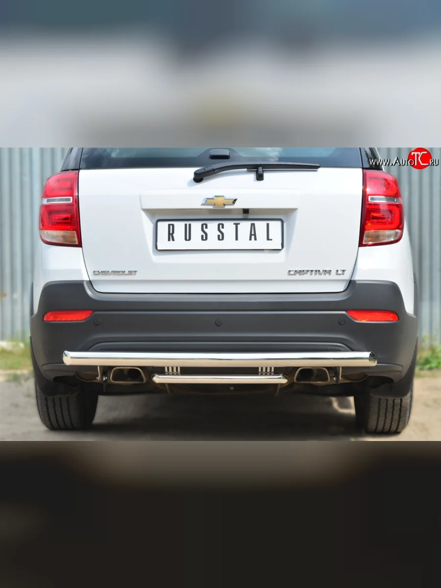 Защита заднего бампера (Ø63 и 42 мм, нержавейка) SLITKOFF Chevrolet Captiva 2-ой рестайлинг (2013-2016)  в Керчи Республика Крым