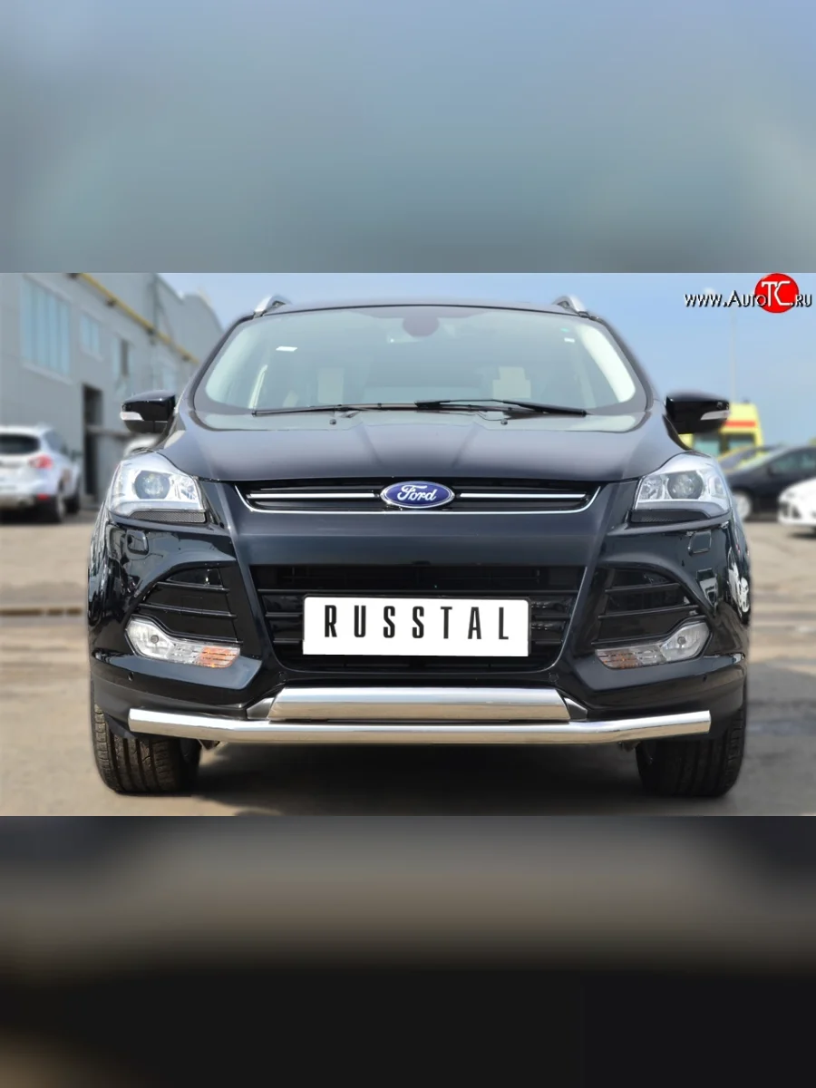 Защита переднего бампера (2 трубыØ75х42 и 63 мм, нержавейка) Russtal Ford Kuga 2 дорестайлинг (2013-2016)  в Перми Пермском крае