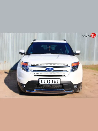 Двойная защита переднего бампера из труб диаметром по 63 мм SLITKOFF Ford Explorer  U502 (2010-2016) дорестайлинг