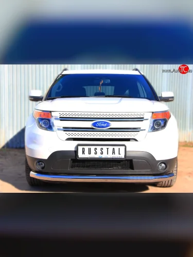 Одинарная защита переднего бампера диаметром 76 мм SLITKOFF Ford Explorer  U502 (2010-2016) дорестайлинг